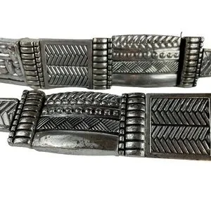 Vintage Heavy Ornate Silver Metal Hook Loop Waist Belt Leather 90s Chicos Large Chico main image 4